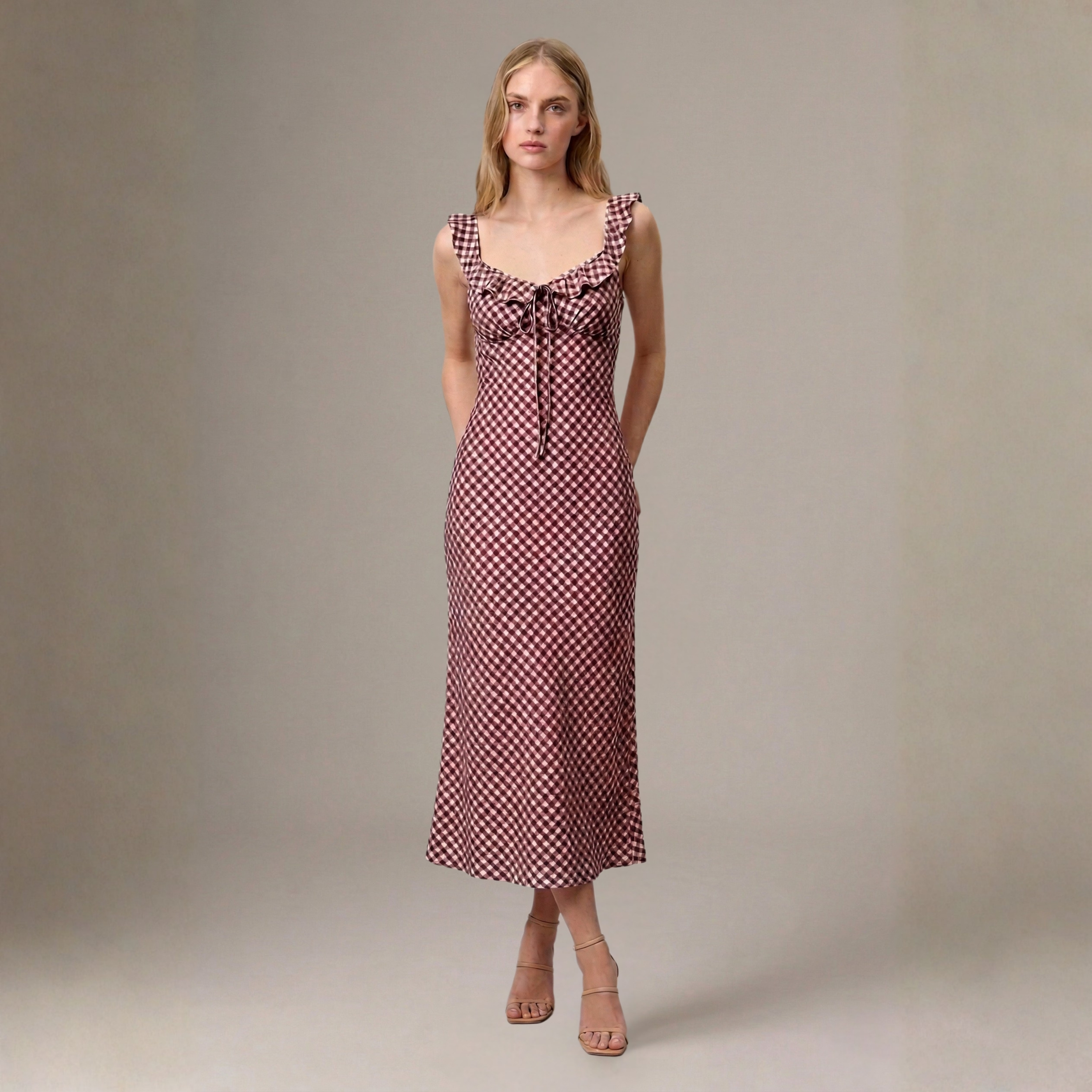 Merlot Gingham Tie-Back Dress